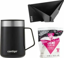 Kit café nomade avec dripper pliable, mug isotherme et filtres