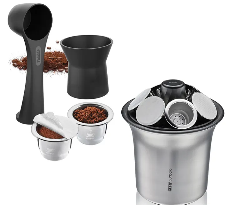 Kit caspules compatibles Nespresso* Original rechargeables + bac à marc Conscio - GEFU
