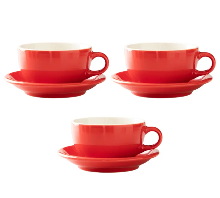 Lot 3 tasses et 3 sous tasses Latte Bowl red - ORIGAMI