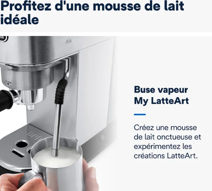 Machine expresso DELONGHI Dedica Arte EC885.M Metal buse vapeur LatteArt + Pack Barista