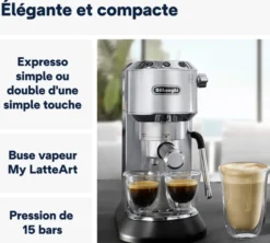 Machine expresso DELONGHI Dedica Arte EC885.M Metal buse vapeur LatteArt + Pack Barista