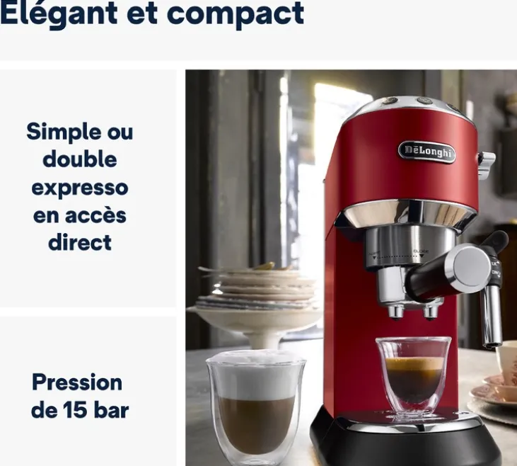 Machine expresso DELONGHI Dedica EC695.R Rouge