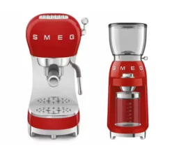 Machine expresso SMEG ECF02RDEU + Moulin à café SMEG CGF01RDEU