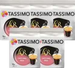 Pack Dosettes Tassimo L'OR Café Long Doux - 5 x 16 T-disc