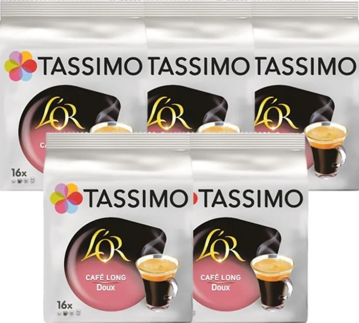 Pack Dosettes Tassimo L'OR Café Long Doux - 5 x 16 T-disc