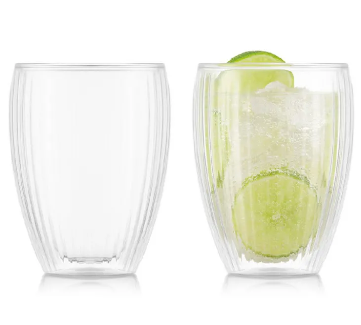 Set 2 verres BODUM - PAVINA double paroi, striés, 32 cl, transparent