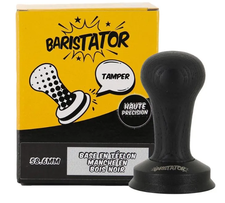 Tamper café BARISTATOR 58,6 mm base antistatique et manche en bois noir