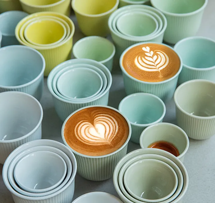 6 Tasses à café embossées 250 ml bleu céladon - LOVERAMICS