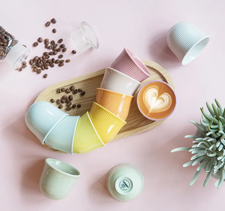 6 Tasses à café embossées 250 ml bleu céladon - LOVERAMICS