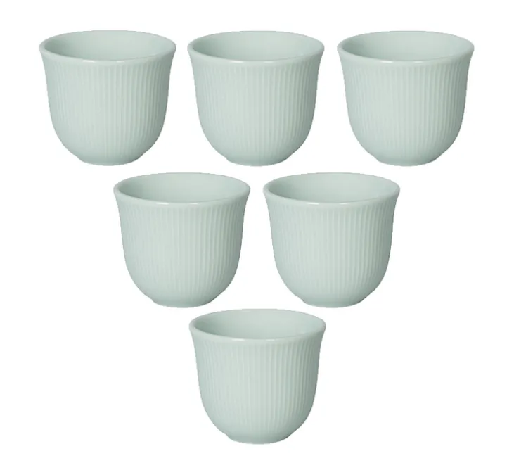 6 Tasses à café embossées 80 ml bleu céladon - LOVERAMICS
