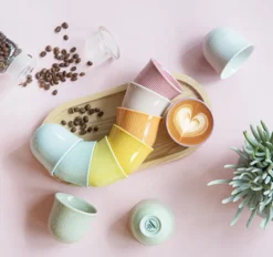 6 Tasses à café embossé 250 ml vert - LOVERAMICS