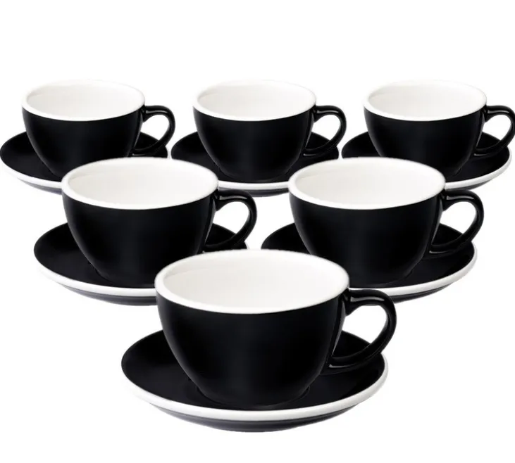 6 Tasses Café Latte et sous-tasses Egg 30cl Black - Loveramics