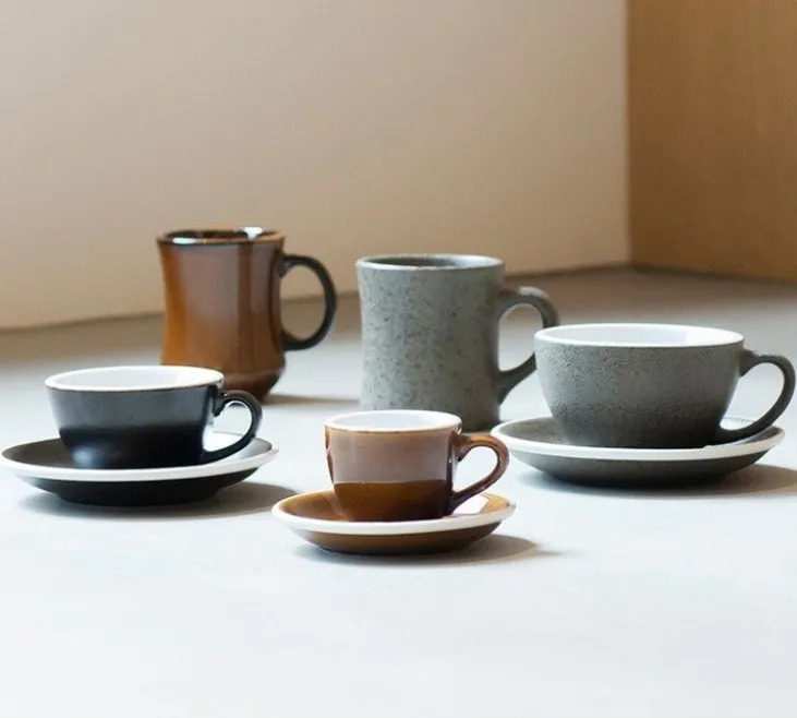 6 Tasses Café Latte et sous-tasses Egg 30cl Black - Loveramics