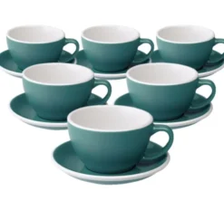 6 Tasses Café Latte et sous-tasses Egg 30 cl Teal - Loveramics