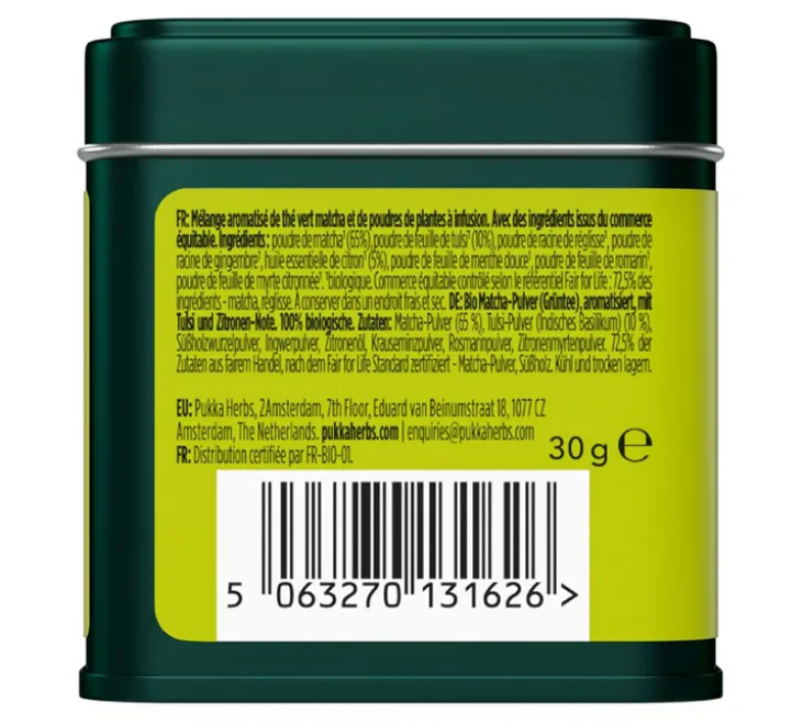 Thé Matcha tulsi citron Bio - 30 g - PUKKA