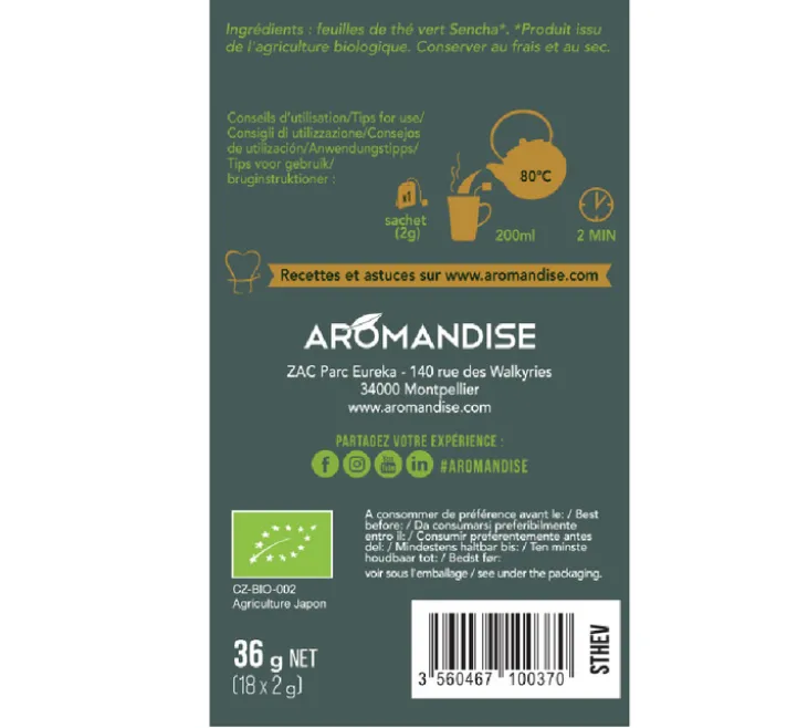 Thé Vert Sencha Bio - 18 sachets- AROMANDISE