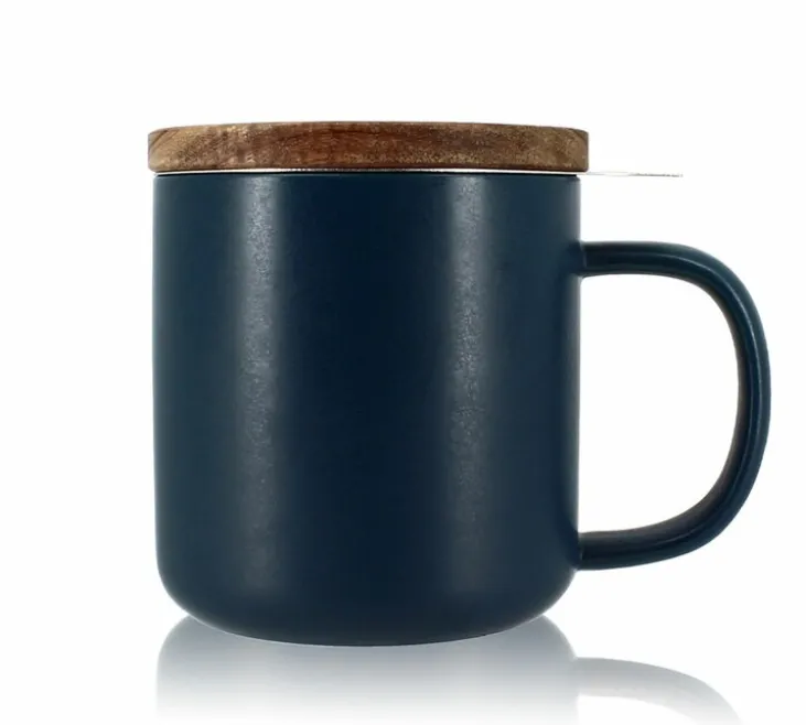 Tisanière en grès bleu 300 ml avec couvercle en bois acacia OGO Living