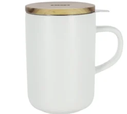 Tisanière en grès 47,5 cl Blanc et couvercle en acacia - OGO Living