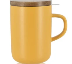 Tisanière en grès 47.5 cl Jaune et couvercle en acacia - OGO Living