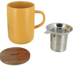 Tisanière en grès 47.5 cl Jaune et couvercle en acacia - OGO Living