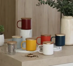 Tisanière en grès jaune 300 ml avec couvercle en bois acacia OGO Living