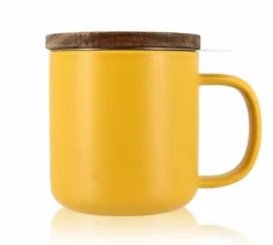 Tisanière en grès jaune 300 ml avec couvercle en bois acacia OGO Living