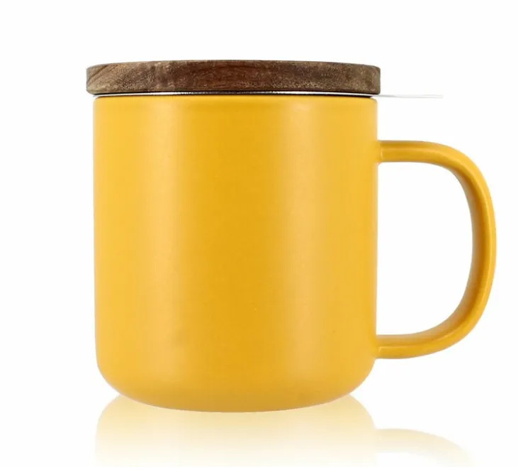 Tisanière en grès jaune 300 ml avec couvercle en bois acacia OGO Living