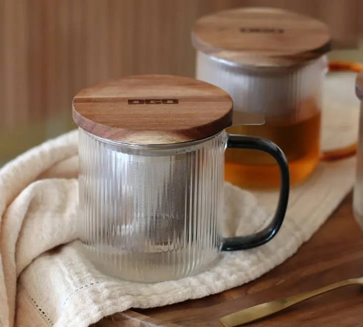 Tisanière en verre 300 ml Gris fumé et couvercle bois acacia OGO Living