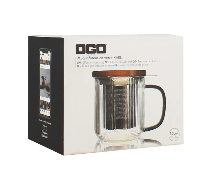 Tisanière en verre 300 ml Gris fumé et couvercle bois acacia OGO Living
