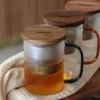 Tisanière en verre 475ml Gris fumé et couvercle bois acacia - OGO living