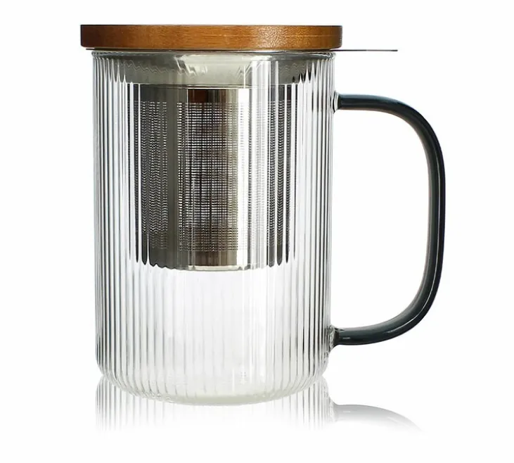 Tisanière en verre 475ml Gris fumé et couvercle bois acacia - OGO living