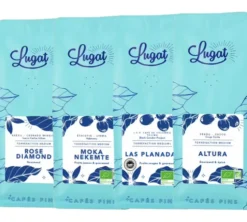 4 x 250 g – Café en grain – Pack découverte 4 origines Éthiopie Brésil Colombie Pérou – LUGAT